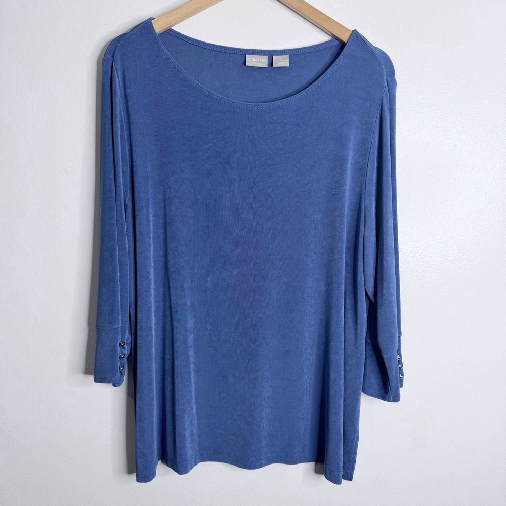 Chico's Travelers 3/4 Sleeves Blue Top 16/18 Chico 3 Resortwear‎ Travel Cruise